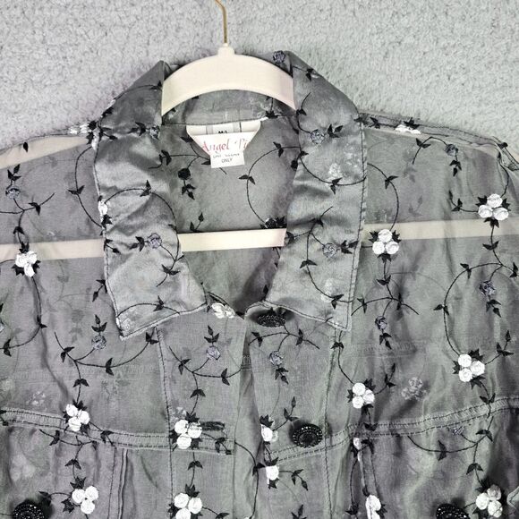Angel Pie Sheer Silk Embroidered Floral Cropped Jacket M L Fairycore Vintage Y2K - Picture 4 of 12